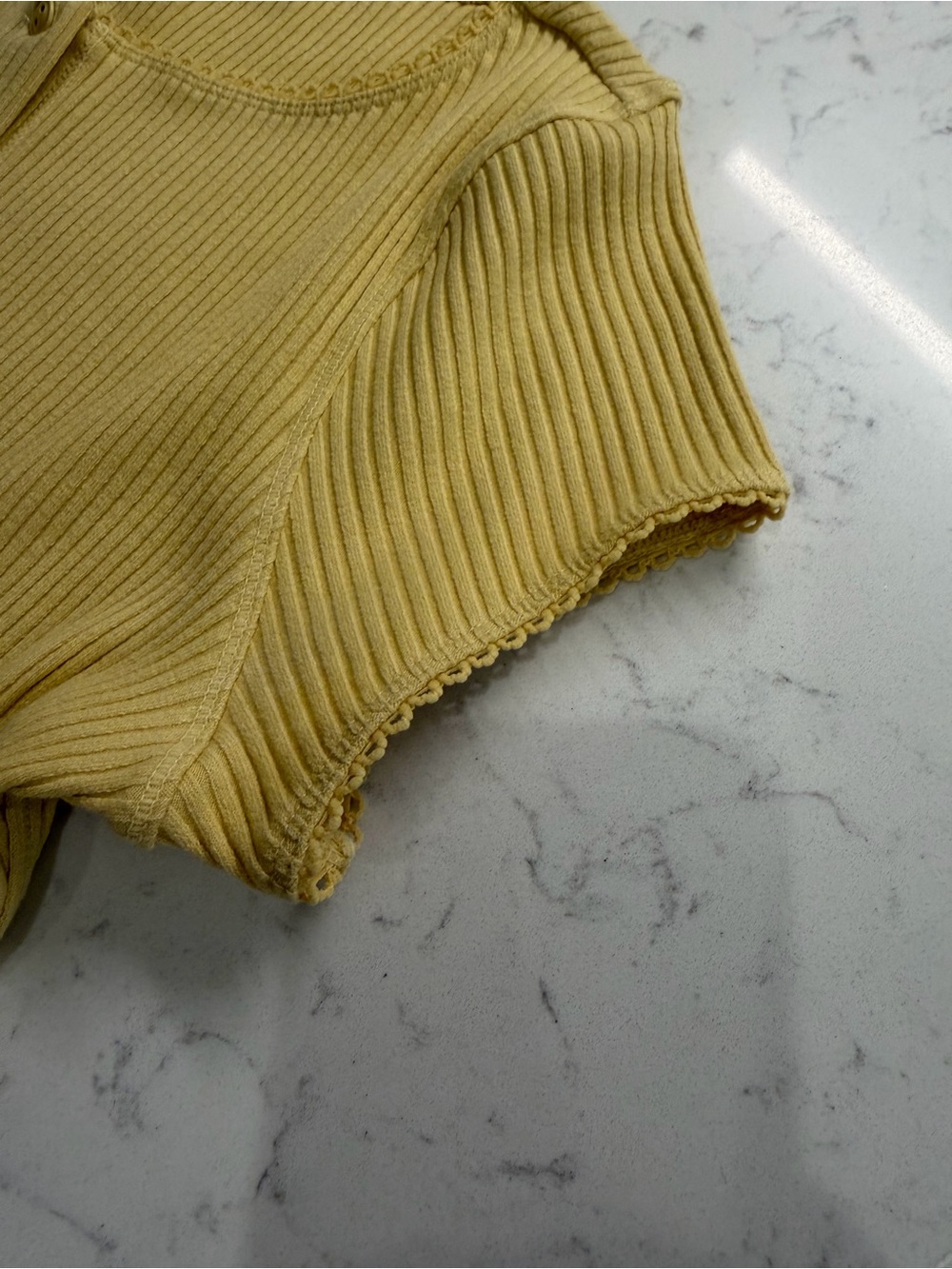 Free People Yellow Ribbed Button-Front Short Sleeve Top - Picture 5 of 6